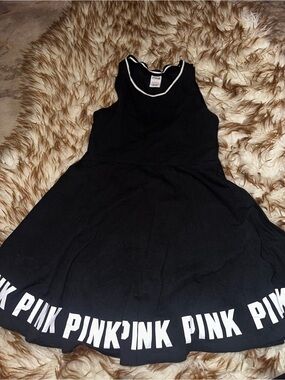 PINK Victoria's Secret Black Midi Dress with White Logo Trim
